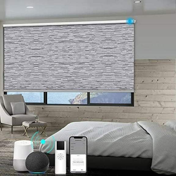 W23 x H72,Grey HILADUO Motorized Roller Shades 100% Blackout Window Roller Blinds Outside Mount Zigbee Motor Blind Shade Mobile Phone Remote Control Compatible Alexa Google Via Tuya Hub