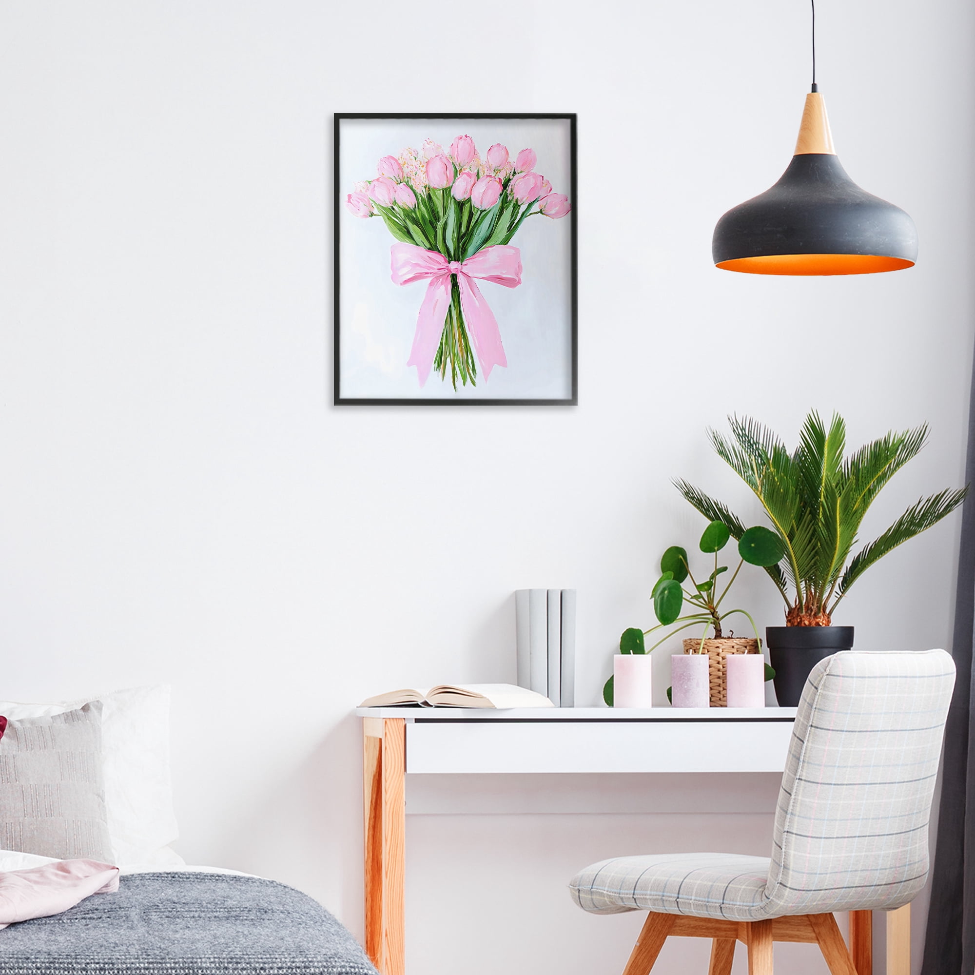 Stupell Industries Soft Pink Tulips with Ribbon Black Framed Giclee Art, design by The Prints Vibe