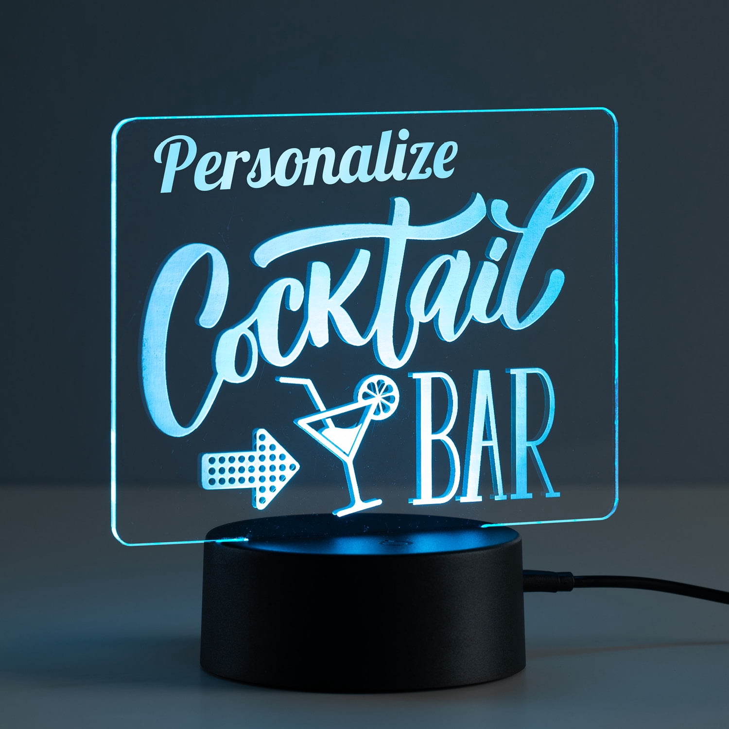 Personalized Planet Cocktail Bar Multicolor LED Light Display with Custom Personalization Laser Engraved on Acrylic Design Insert