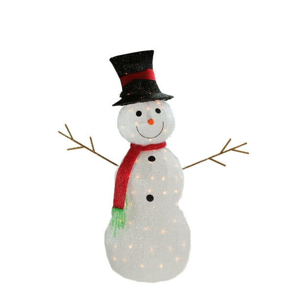 Northlight 48" Blanc Éclairé Bonhomme de Neige 3D avec Chapeau Haut Décor Extérieur de Noël