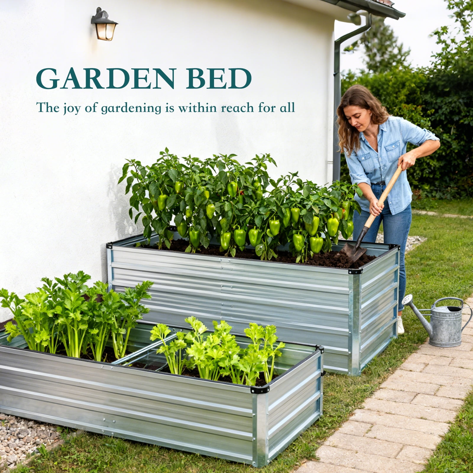 EDX Outdoor 2-Pack Metal Raised Garden Bed 6x3x1FT, Steel with Support Bars, Rust-Resistant Coating, Open Base for Drainage, Silver