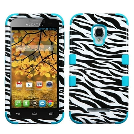Insten Zebra Skin/Tropical Teal TUFF Hybrid Case Cover For ALCATEL One Touch Fierce 7024W