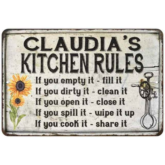 Claudia's Kitchen Rules Chic Sign Vintage Decor 8x12 Metal Sign 108120032237