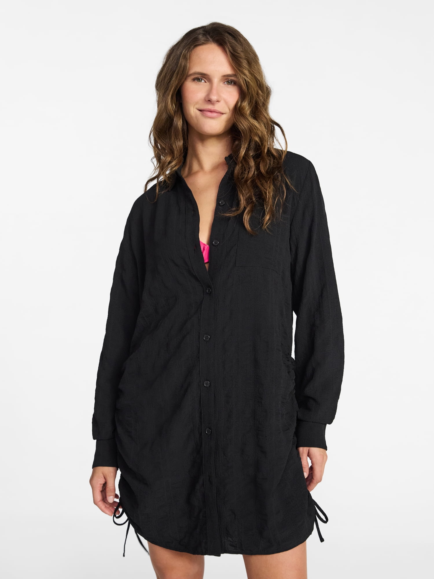 Time and Tru Women's Essentials Convertible Button Down Shirt Coverup, Sizes XS-3X