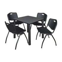 Breakroom Table Set with 4 Chairs - 30" Square Office Lounge Furniture - Gray & Black