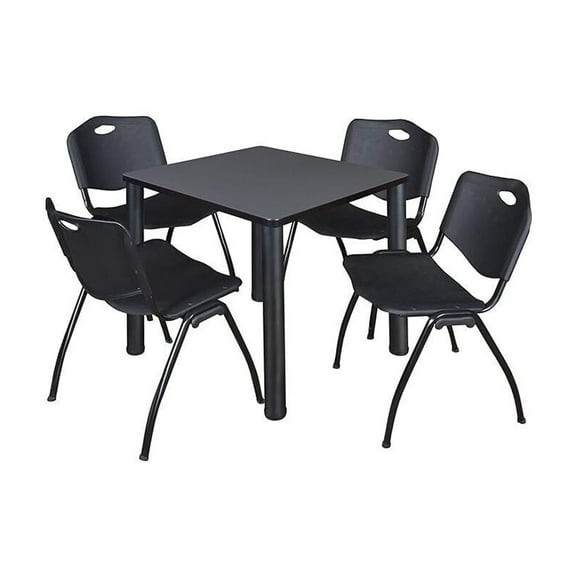 Breakroom Table Set with 4 Chairs - 30" Square Office Lounge Furniture - Gray & Black