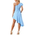 thumbnail image 3 of Allegra K Women's Ruffle Sleeve Belted Irregular Hem Party One Shoulder Dress, 3 of 4