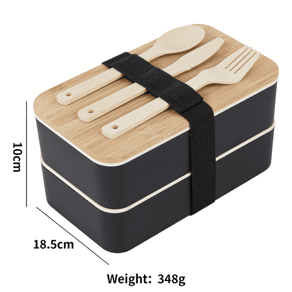 Stackable Japanese Bento Box With Compartments Utensil Set Leak-Proof 47oz