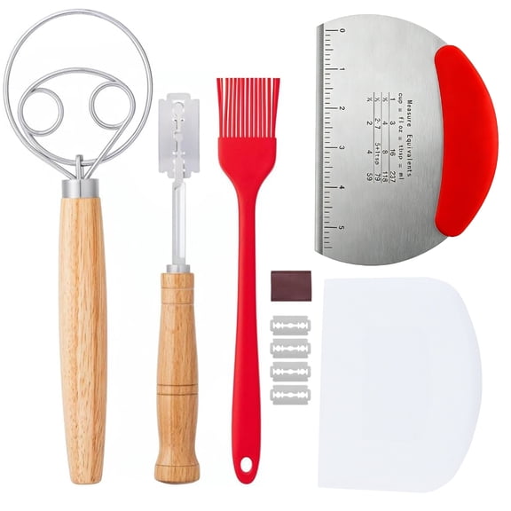 Bread Making Tools with Danish Dough Whisk Set, Sourdough Bread Scoring Tool & Baking Supplies