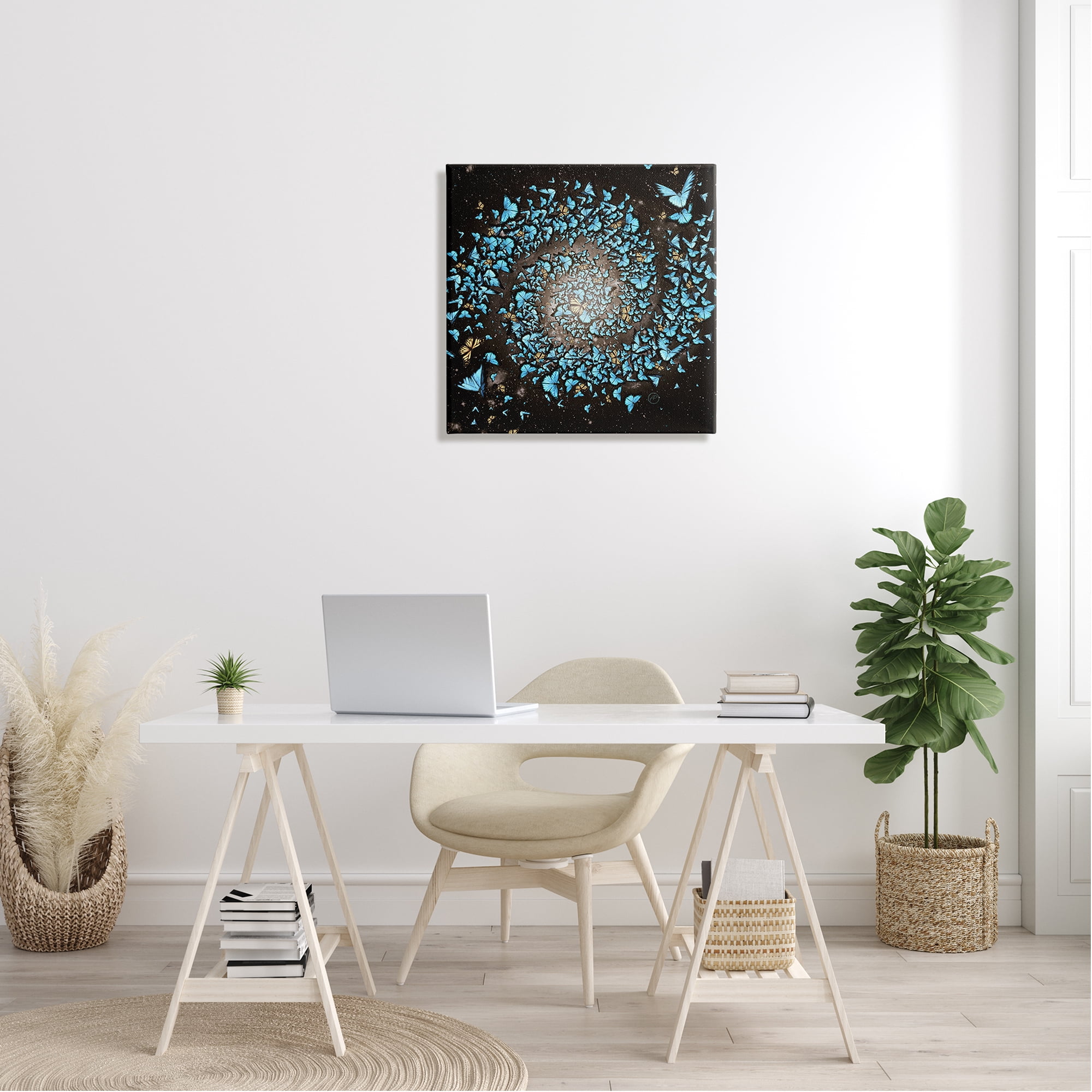 Wild Butterflies Flying Vivid Blue Spiral Shape Animals & Insects Painting Gallery-Wrapped Canvas Print Wall Art