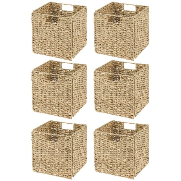 mDesign Seagrass Woven Cube Bin Basket Organizer with Handles for