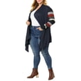 thumbnail image 4 of DARING DIVA Plus Size Striped Open Front Knit Cardigan Sweaters Shrugs 4X Navy Blue, 4 of 7