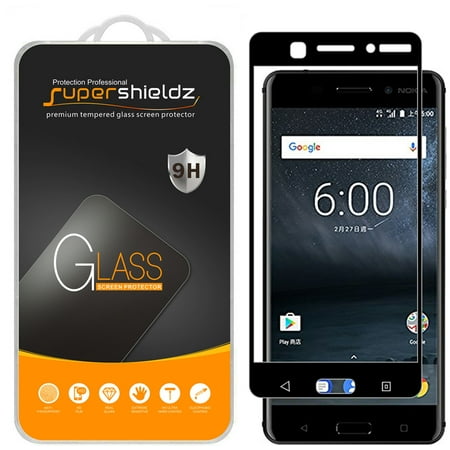 [2-Pack] Supershieldz Nokia 6 [Full Screen Coverage] Tempered Glass Screen Protector, Anti-Scratch, Anti-Fingerprint, Bubble Free (Black