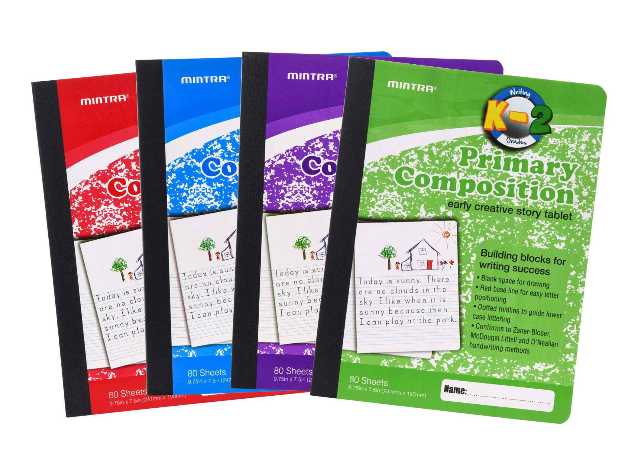 Mintra Primary Composition Notebook 24pk/Case - 1/2 Page - Assorted - Flexible Hardcover - 07294 (04667) - 80 Sheets