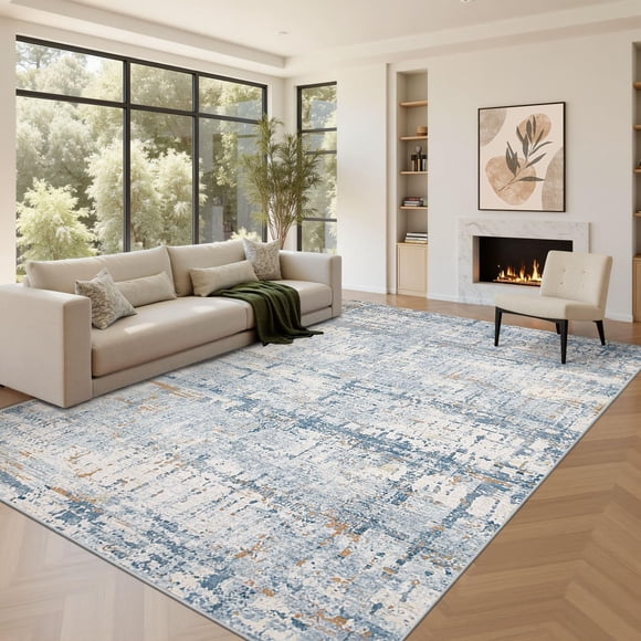 Alfombra Area Rugxara azul de 240 x 300 cm, lavable y resistente a las manchas