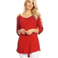 thumbnail image 6 of Made by Johnny Women's 3/4 Sleeve Hollowed Out Shoulder Top S RED, 6 of 6