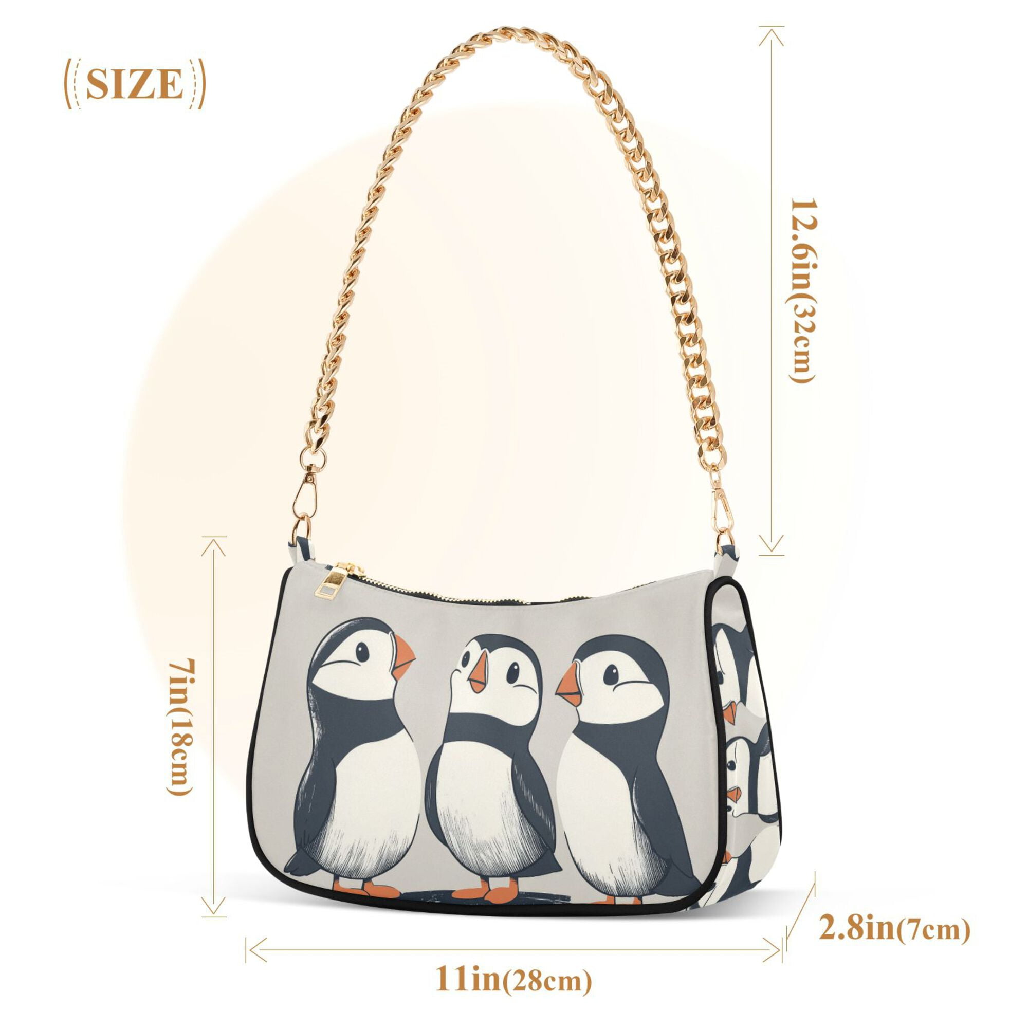 FORMRS Womens Shoulder Bag with Chain Strap Clutch Purse Cute Tote Handbag, Cute Puffin