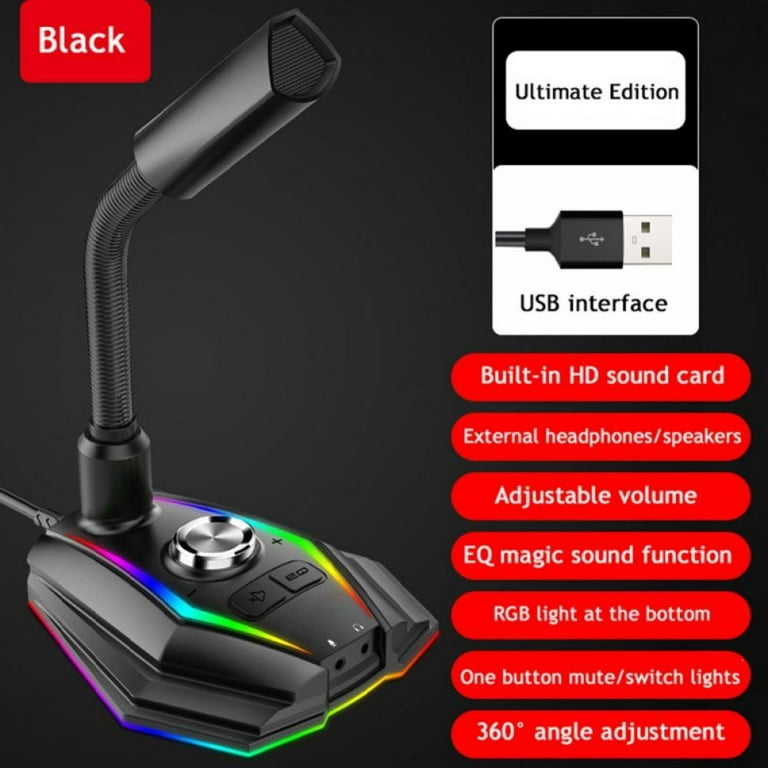 USB Computer Microphone - Professional Gaming Mic with RGB Rainbow Light, PC Goose-Neck Mic for Computer,PC Laptops Walmart.com