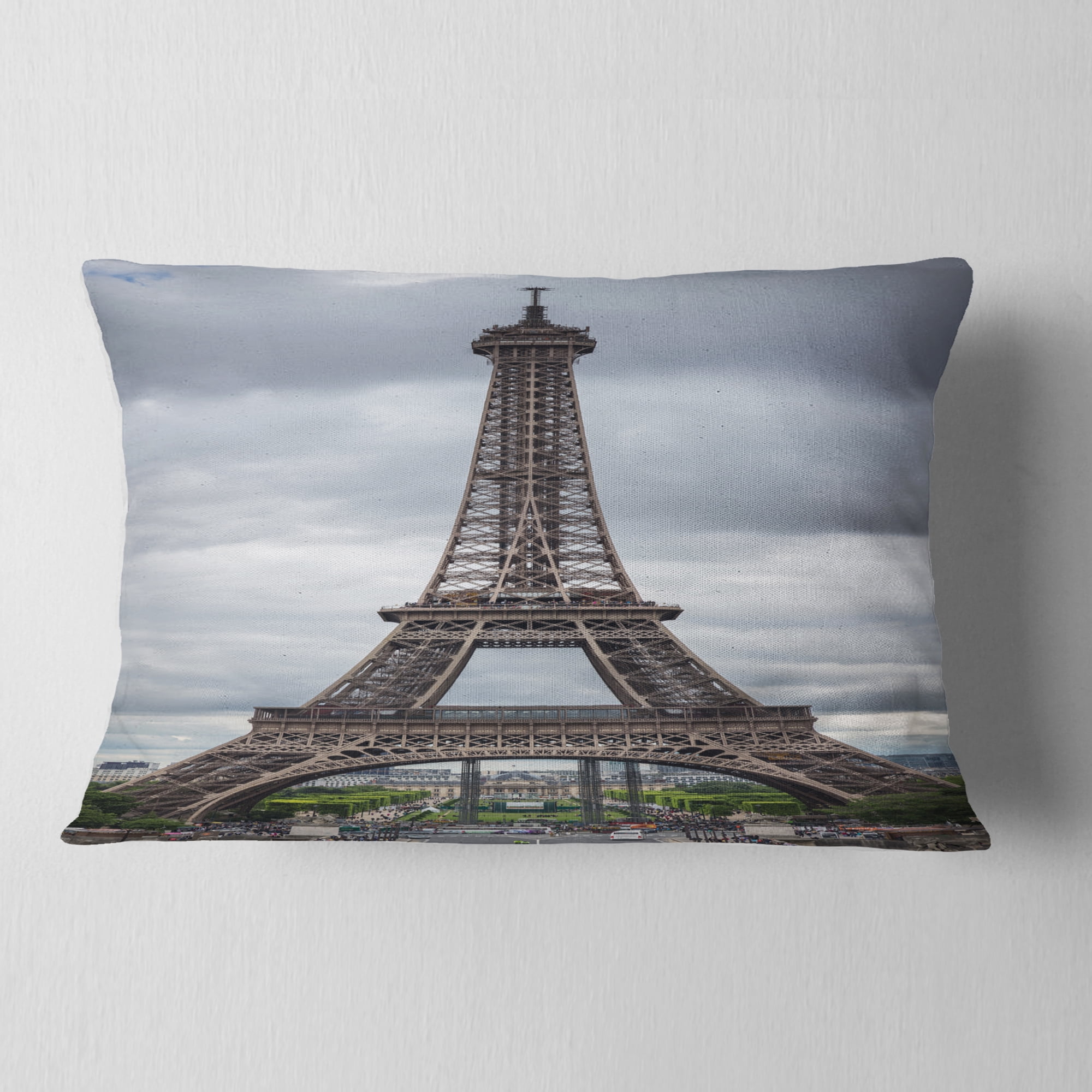 Designart Grayscale Paris Eiffel Tower - Cityscape Photography Throw Pillow - 12x20