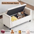 thumbnail image 5 of 44.5'' Storage Ottoman Bench with Curved Arm, Velvet Button Bedside Bench with Nailhead Trim for Entryway Living Room, Cream, 5 of 9