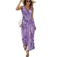 thumbnail image 2 of Purple Butterfly Dandelion Womens Night Club Maxi Dress V Neck Sleeveless Bohemia Long Dresses, 2 of 9