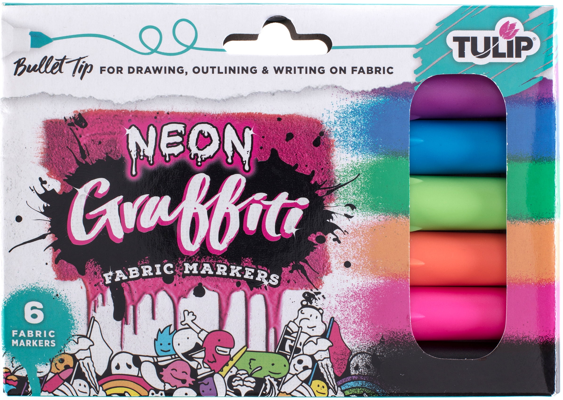 Tulip Graffiti Fabric Markers 6/Pkg-Neon - Bullet Tip