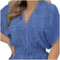 thumbnail image 5 of Women's Summer Romper Fashion Tie Smocked Waist Graphic Print Short Jumpsuit Pleated Kimono Sleeve Loose Party Outfits, Blue, M, 5 of 5