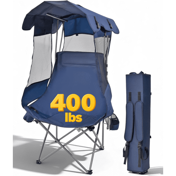 VicTsing Oversized Camping Chair with Retractable Canopy Shade,Outdoor Chair with Canopy,Portable FoldingChair with Sun Canopy for Lawn/Tailgates/Sports /Beach-Support 400 lbs