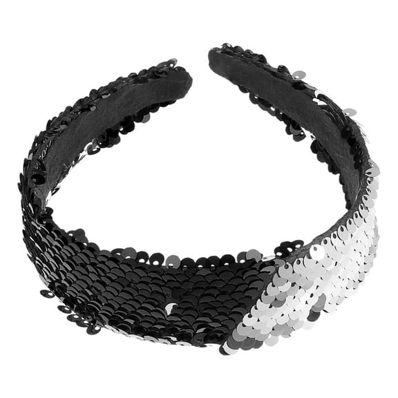 Sequin Headband Sparkle Sequins Headbands for Women Shiny Elastic Headbands Black Silver Tone