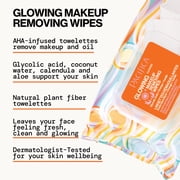 Pacifica Glowing Makeup Removing Wipes - with Glycolic Acid for AHA Exfoliating and Facial Cleansing - No Rinse Face Cleaning Towelettes - Dermatologist Tested, Vegan and Cruelty-Free, 30 Count
