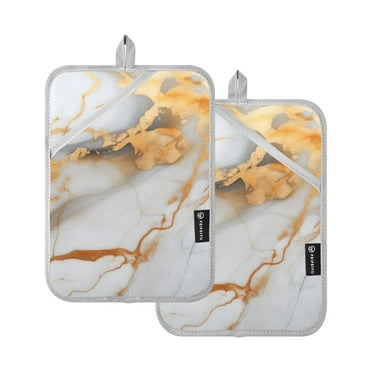 ALAZA White and Gold Marble Pot Holders Set of 2 Heat Resistant Kitchen Oven Mitts