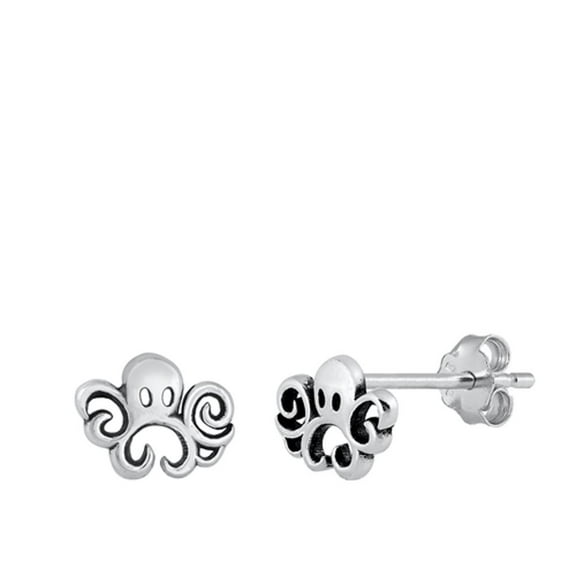 Sterling Silver Stud Earrings Octopus Oxidized High Polished 925 New Jewelry Female Unisex