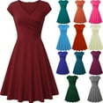 thumbnail image 3 of Casual Dresses for Women A Line Cap Short Sleeve V Neck Solid Color Summer Swing Dress, 3 of 3