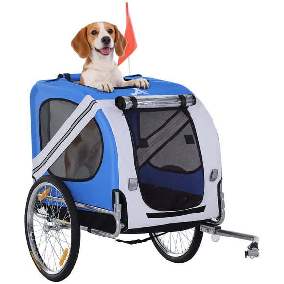 Aosom Dog Bike Trailer Pet Cart Bicycle Wagon Cargo Carrier Attachment for Travel with 3 Entrances Large Wheels for Off-Road & Mesh Screen, White