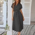 thumbnail image 4 of Polka Dot Dress Women's Casual Shirt Neck with Button Drawstring Waist Summer Clothing Black XL, 4 of 6
