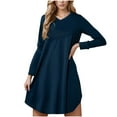 thumbnail image 2 of Ovzne Robes pour Femmes Robe Unie Ample Décontractée Mode Manches Longues Col en V Robe Manches Longues Col en V Robe Printemps Manches Longues Liquidation, 2 of 6