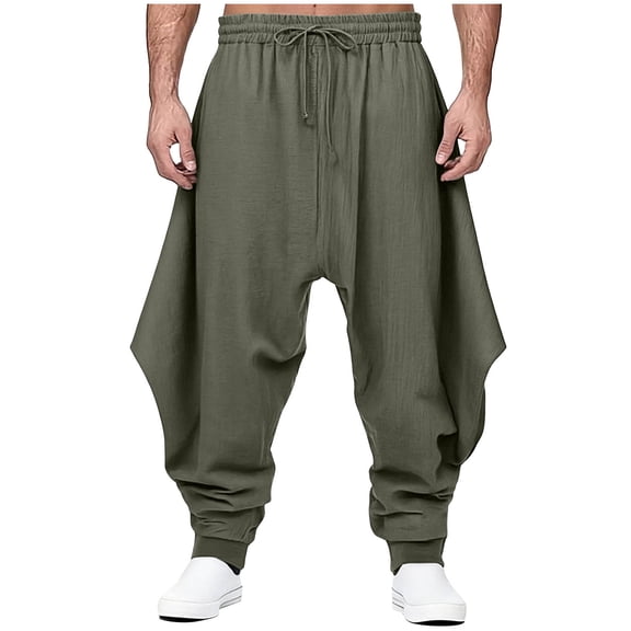 Xzbqbs Men's Harem Pants Drawstring Waist Drop Crotch Casual Pants for Men