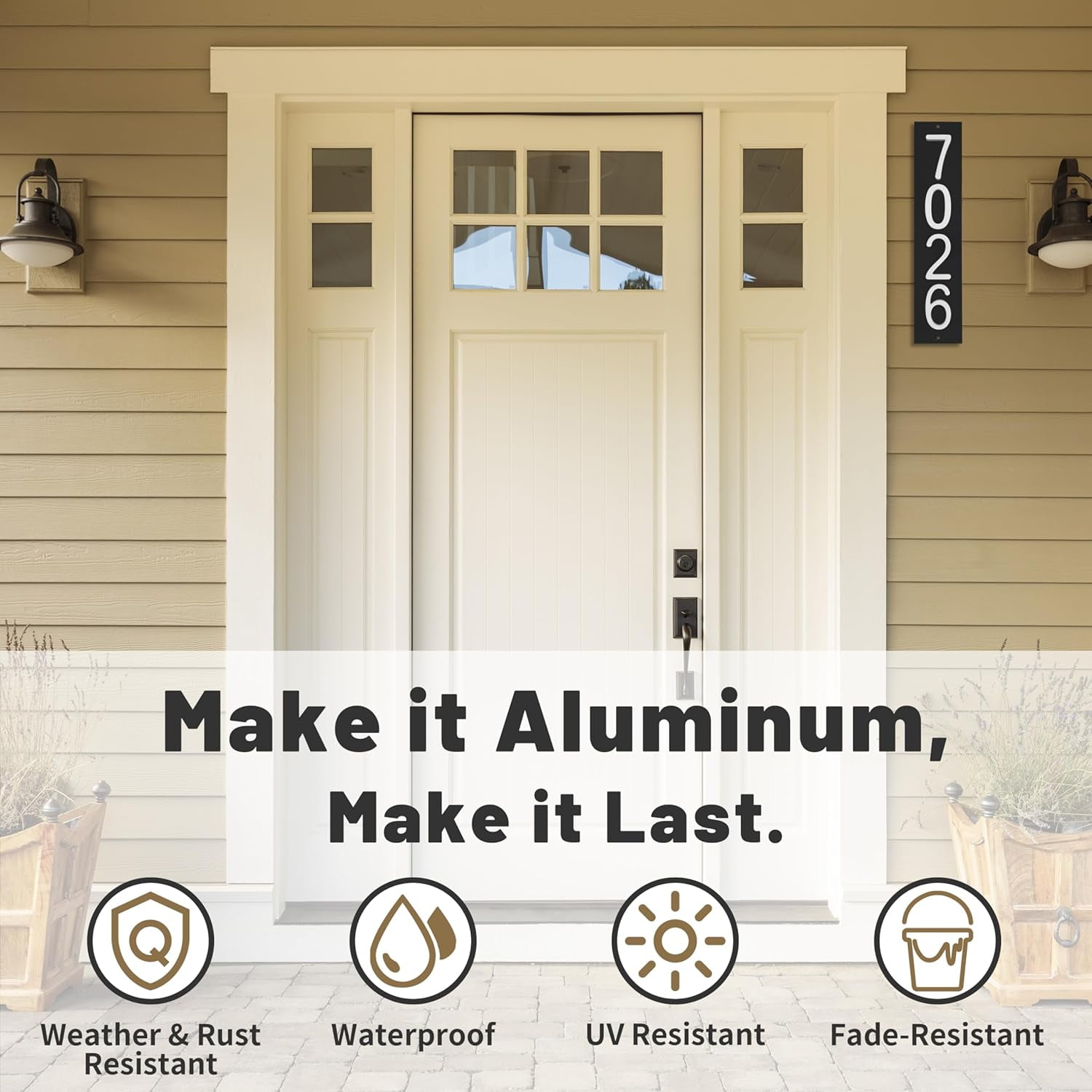 ShadeMart Personalized Flush Mount House Numbers Address Street Sign Plaque in Vertical/Horizontal, Aluminum Modern Front Door Sign - Made In USA (Custom Plate & Fonts Colors/Numbers)
