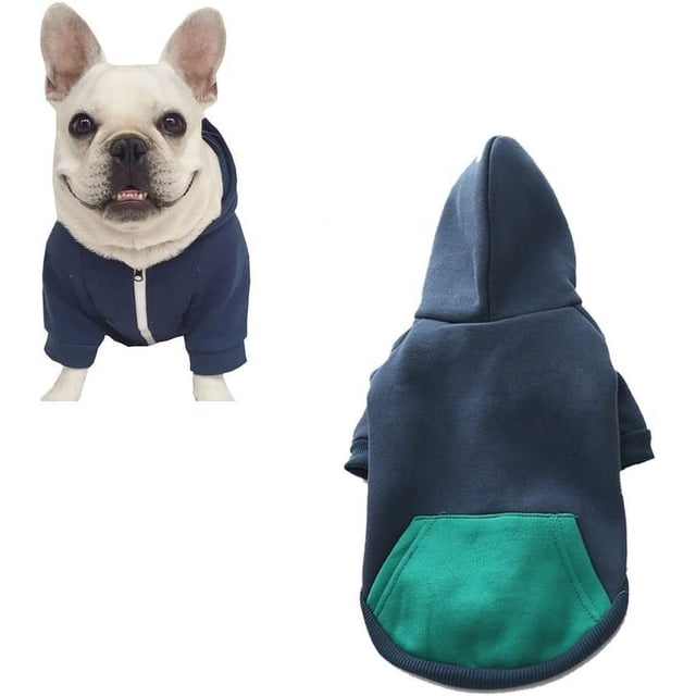 Ropa con capucha y cremallera para mascotas, ropa para perros y gatos, ropa linda para mascotas, cálida con capucha, Bulldog Francés Pug (M, azul) JM