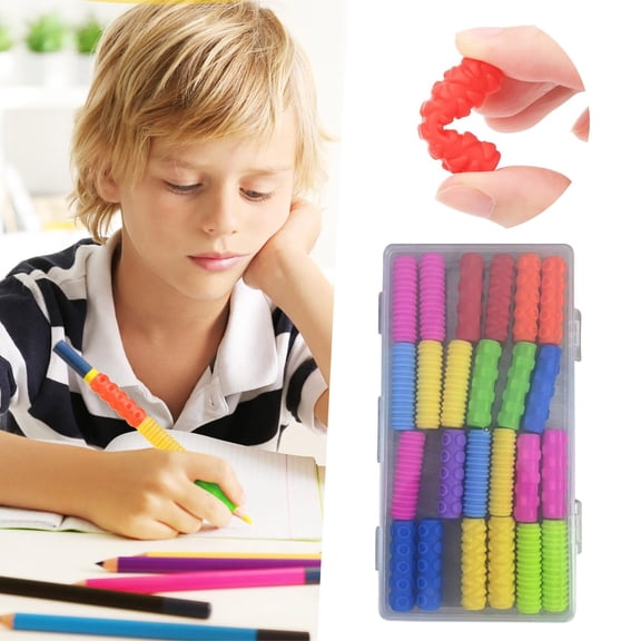 FURNIX 24Pc Silicone Pencil Grips,Rubber Pen Grips,Assorted Textured Surface Grips,Sensory Fidget Sleeves,Anxiety Stress Relief,Concentration Aid,Writing Auxiliary Tool,Classroom Rewards & Gifts