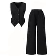 thumbnail image 3 of RMGVDSD Girl's 2 Piece Outfits Summer Fashion Sleeveless Bow Button Down Suit Vest And Wide Leg Pants Sets Kids Back To School Outfits 9-10 Years, 3 of 9