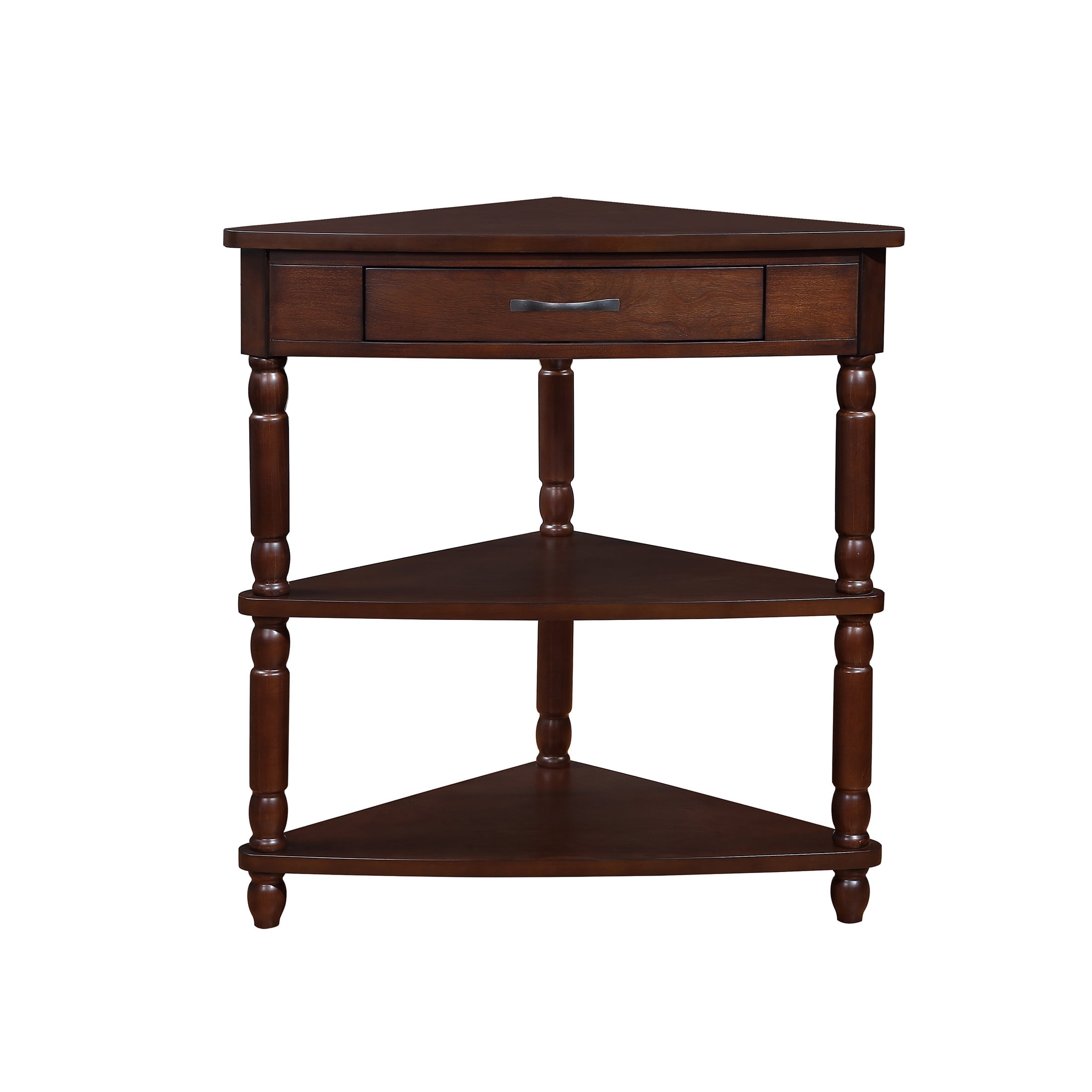 PORKISS Small Triangle Corner Table, End Table Side Table with 1 Drawer Solid Wood Legs, Console Table for Small Spaces/ Living Room, Espresso