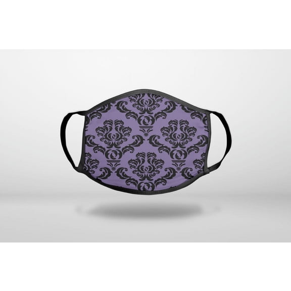 Purple Black Damask Floral - 3-Ply Reusable Soft Cloth Face Covering, Unisex, Cotton Inner Layer
