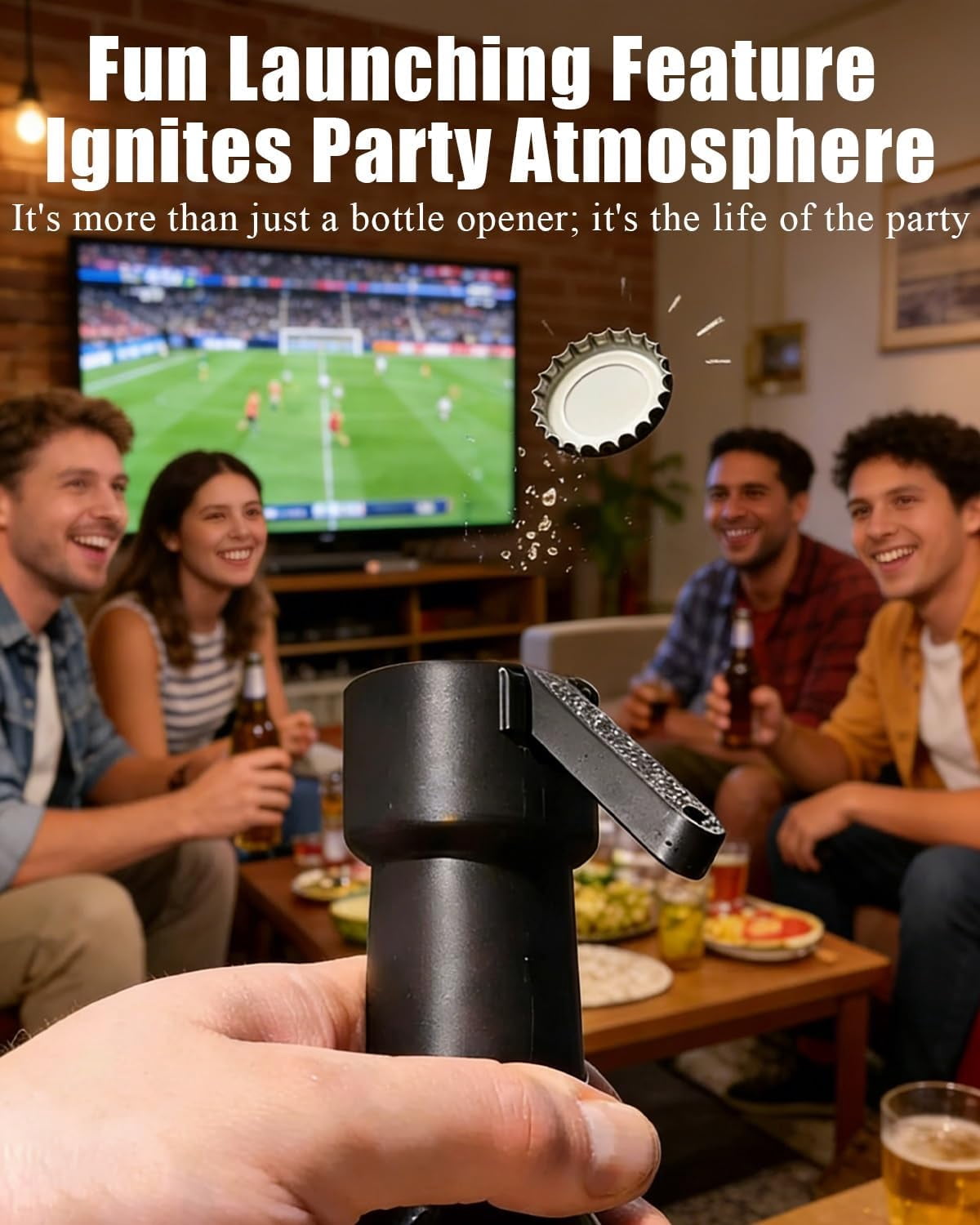 Bottle Cap Launcher with Opener - 3D Printed Push Down Bottle Opener That Shoots Caps, Funny Beer Opening Tool for Party, Home Bar, Picnic, Camping & Kitchen, Novelty Gift for Men
