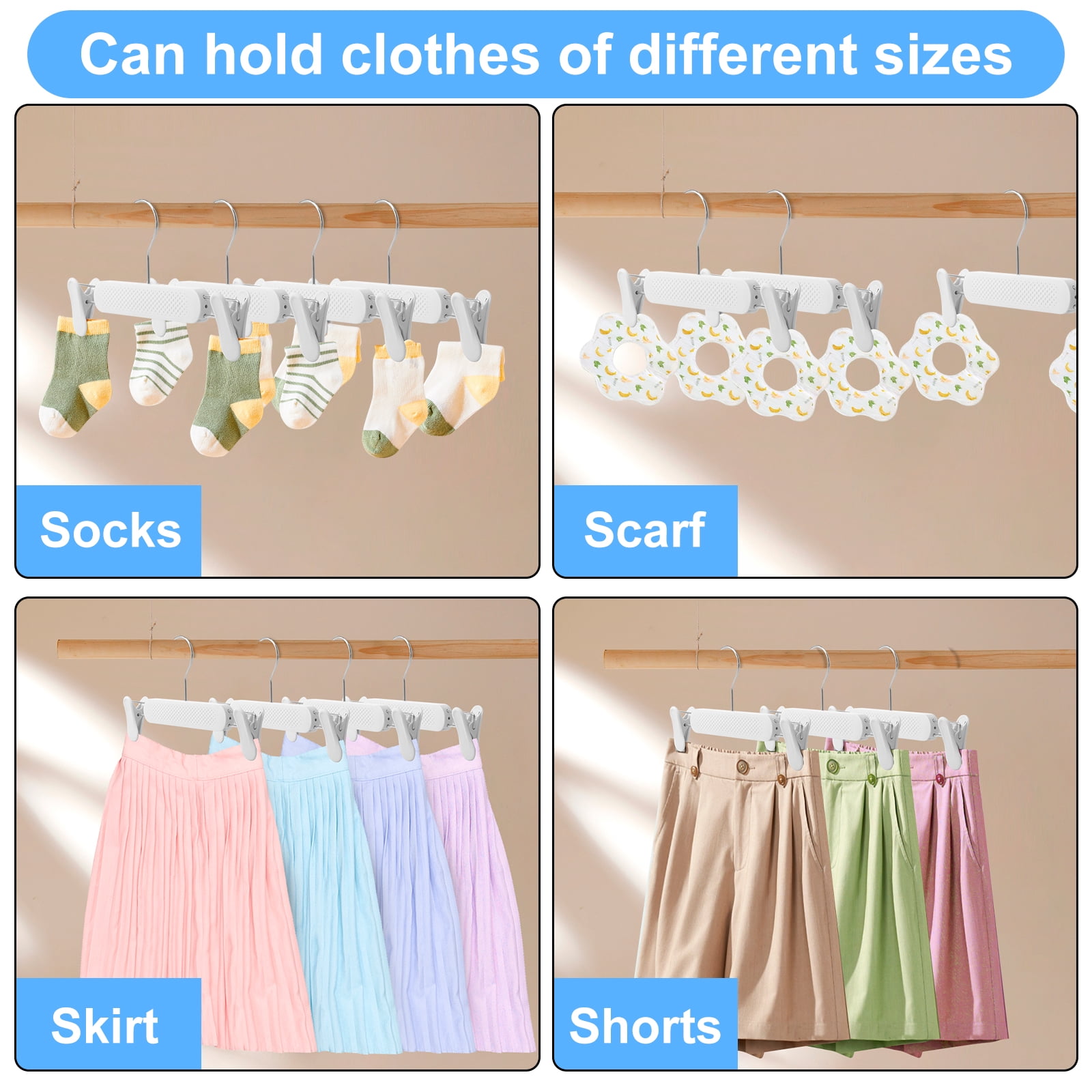 20Pcs Plastic Skirt Pant Hangers with Adjustable Clips Frosted Embossing Clothes Shorts Hanger with 360° Swivel Hook for Women Men Kids