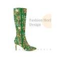 thumbnail image 3 of BLISSFUL STEP Women's Boots Sparkle Glitter Floral Knee High Stiletto Pointed Toe Boots  Green Floral 6, 3 of 7