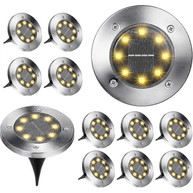 12 Pieces Solar Lights Outdoor Garden, 8 Led Ground Lights 3000k Warm White Waterproof Ip65 Solar Lights Recessed Solar Lights For Pathway Patio Lawn