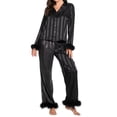 thumbnail image 4 of AIGUR Mommy and Me Matching Pajamas Long Sleeve Lapel Stripe Print Button Up Tops and Pants Set, 4 of 11