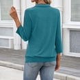 thumbnail image 4 of Polo Shirts for Women Collared V Neck Banded Bottom Long Sleeve Basic Knit Pullover Blouses Cyan XL, 4 of 7