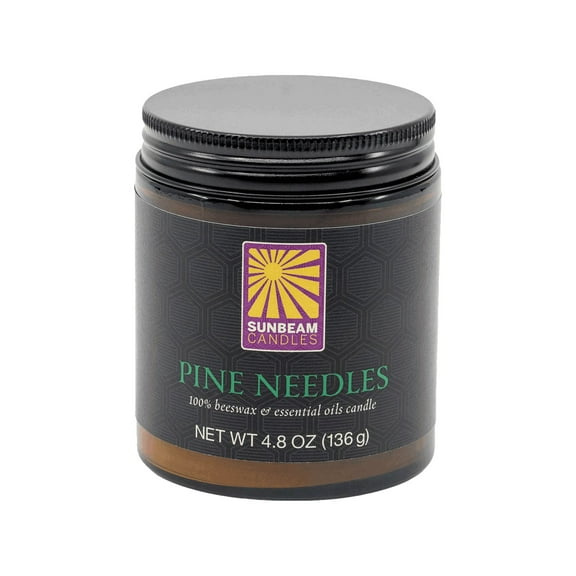 Sunbeam Candles 100% Beeswax Amber Glass Container Candle | Pine Needles Aromatherapy | 30-Hour Burn Time | Made in USA